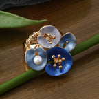 Whimsical Blue Enamel Flower Statement Ring