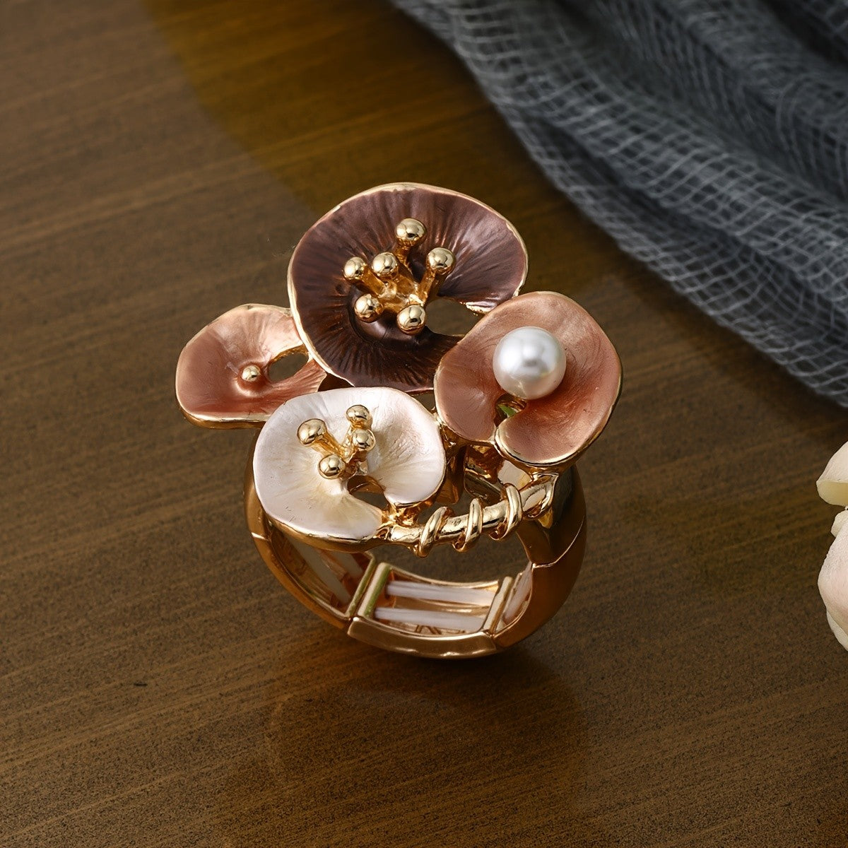 Whimsical Blue Enamel Flower Statement Ring