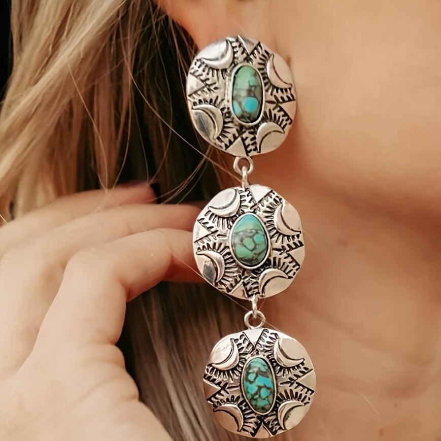Boho Turquoise Moon Drop Earrings