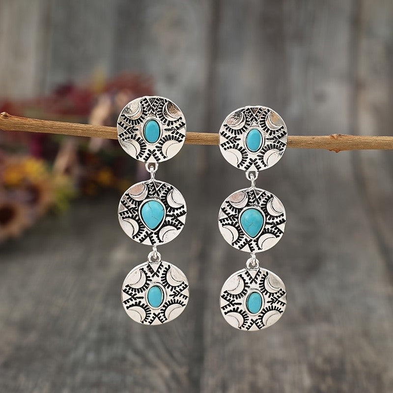 Boho Turquoise Moon Drop Earrings