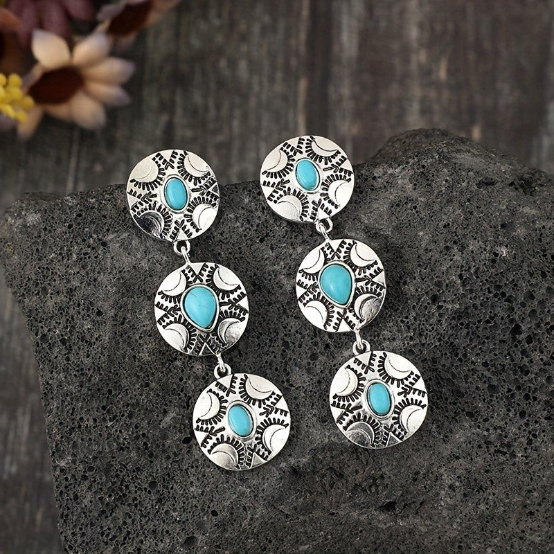 Boho Turquoise Moon Drop Earrings