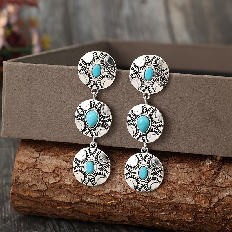 Boho Turquoise Moon Drop Earrings