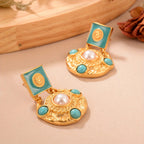 Regal Turquoise Pearl Drop Earrings