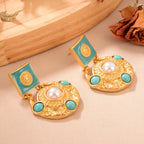 Regal Turquoise Pearl Drop Earrings