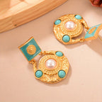 Regal Turquoise Pearl Drop Earrings