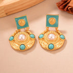Regal Turquoise Pearl Drop Earrings