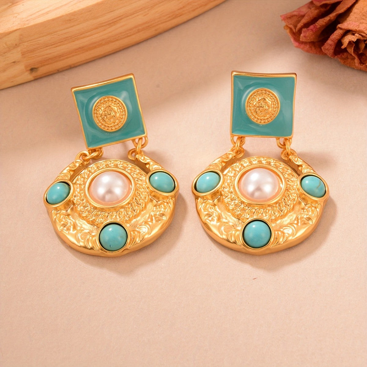 Regal Turquoise Pearl Drop Earrings