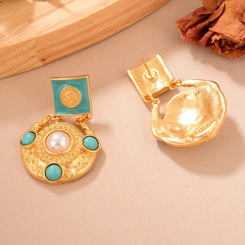 Regal Turquoise Pearl Drop Earrings