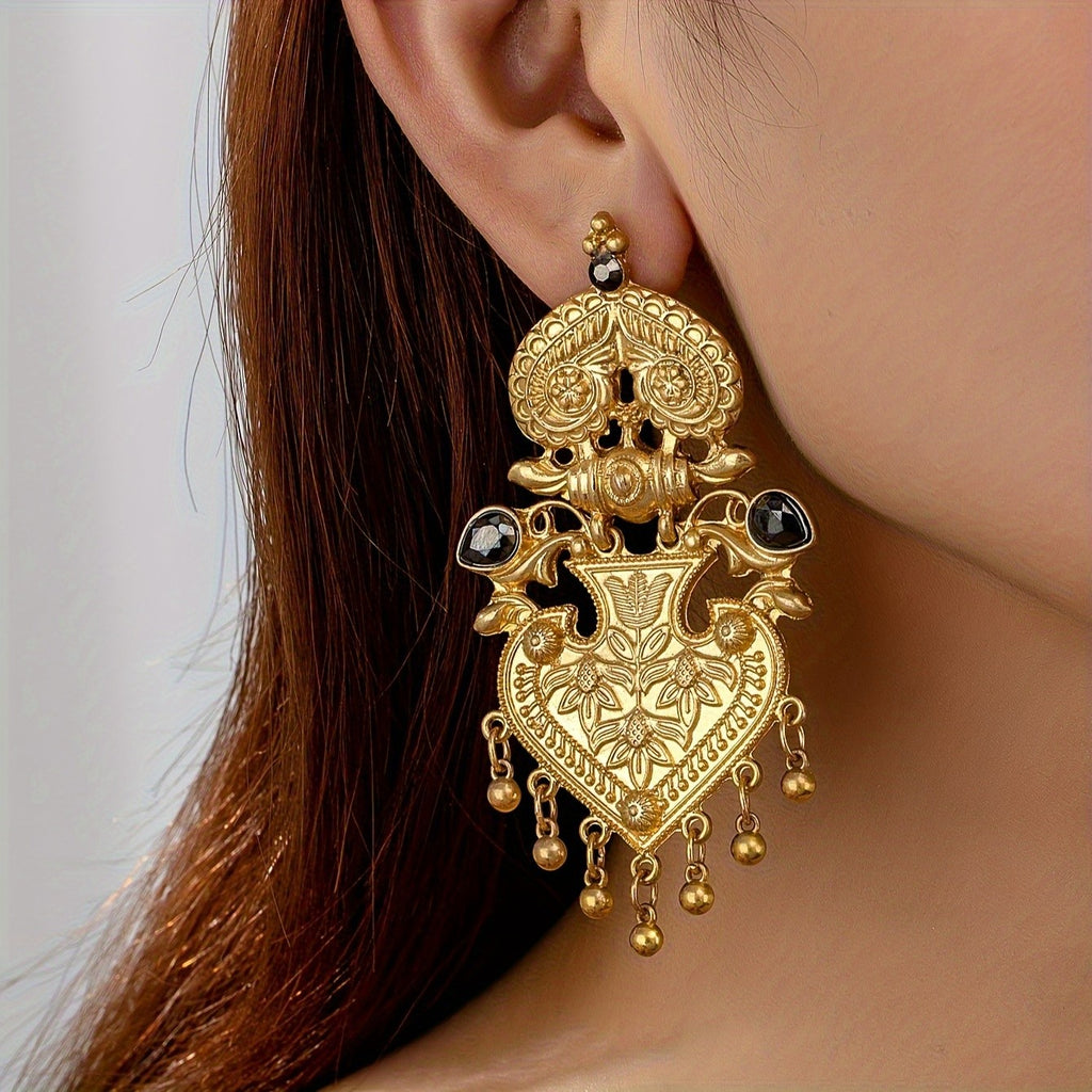 Ornate Floral Heart Dangle Earrings