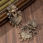 Ornate Floral Heart Dangle Earrings