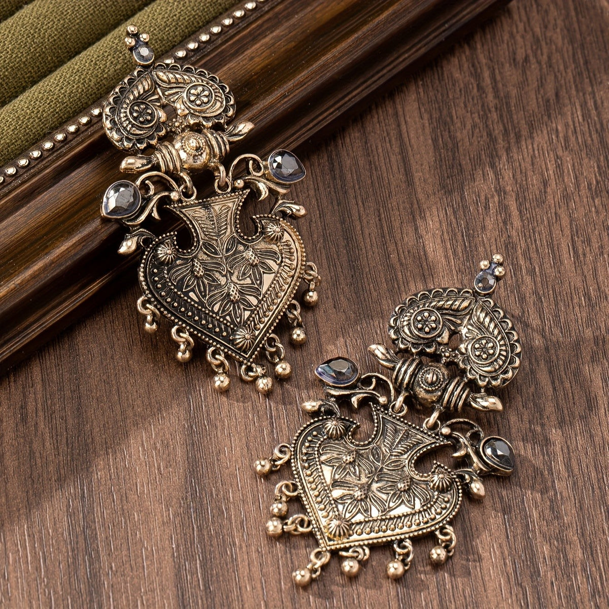Ornate Floral Heart Dangle Earrings