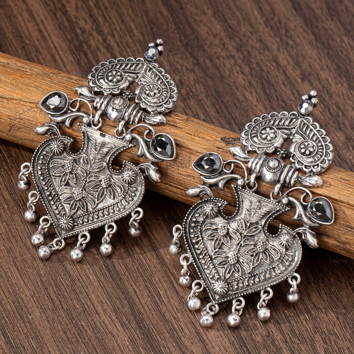 Ornate Floral Heart Dangle Earrings