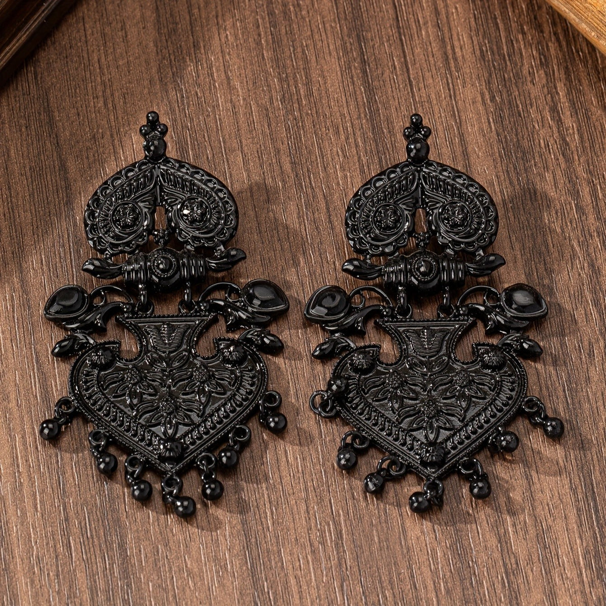 Ornate Floral Heart Dangle Earrings