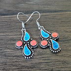Boho Turquoise Coral Cross Drop Earrings