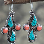 Boho Turquoise Coral Cross Drop Earrings