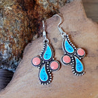 Boho Turquoise Coral Cross Drop Earrings