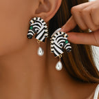 Playful Zebra Pearl Drop Earrings
