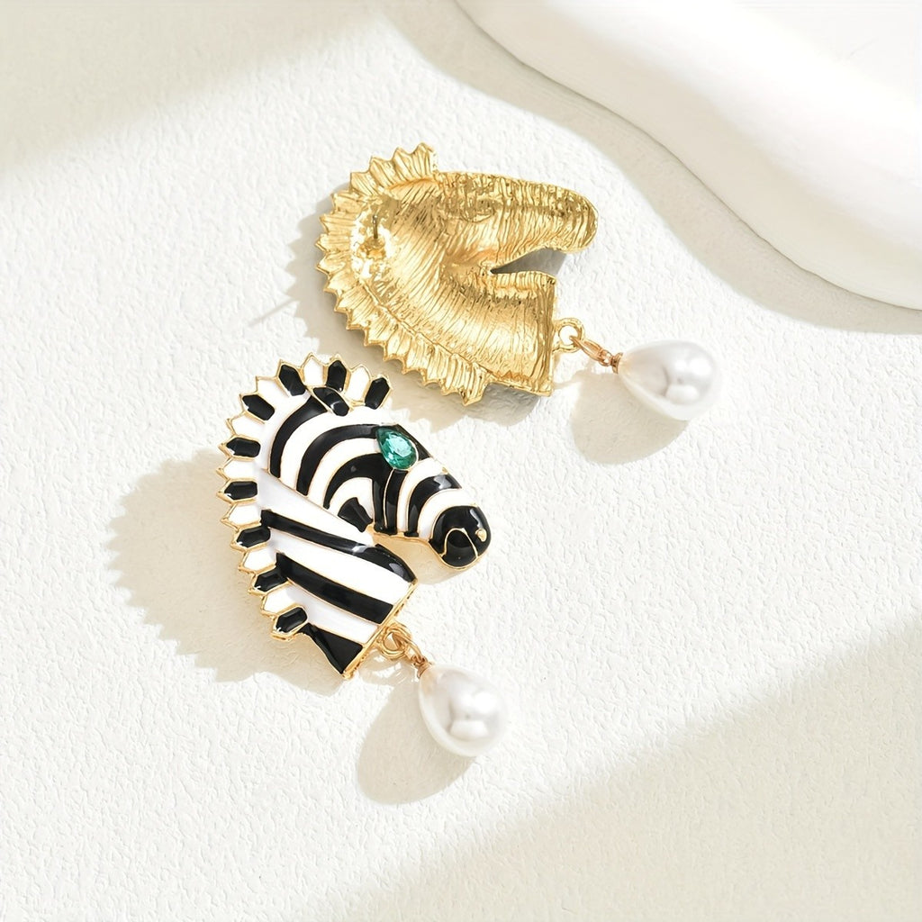 Playful Zebra Pearl Drop Earrings