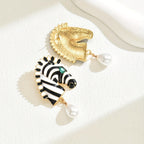 Playful Zebra Pearl Drop Earrings