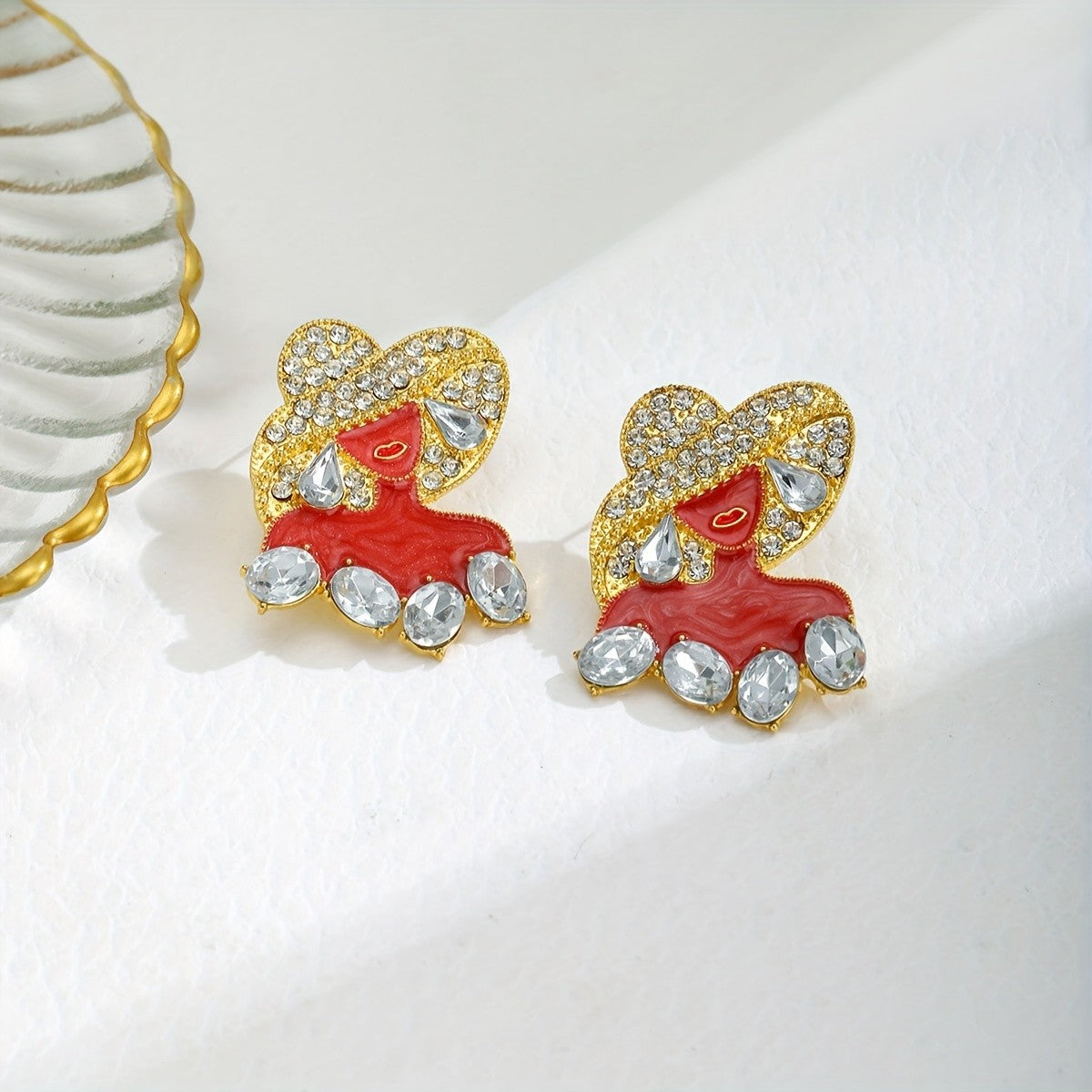 Whimsical Red Girl Drop Earrings