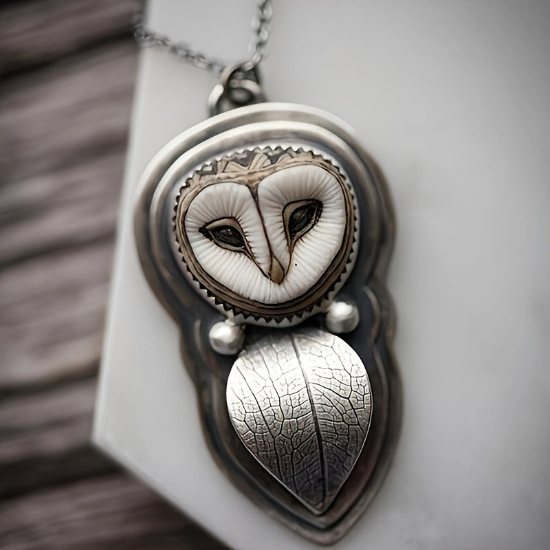 Boho Owl Leaf Pendant Necklace