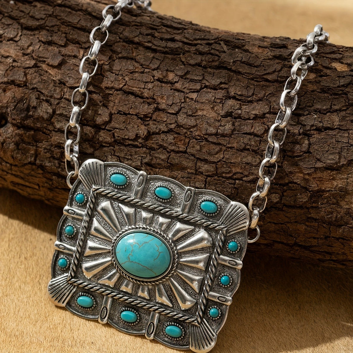 Boho Turquoise Geometric Pendant Necklace