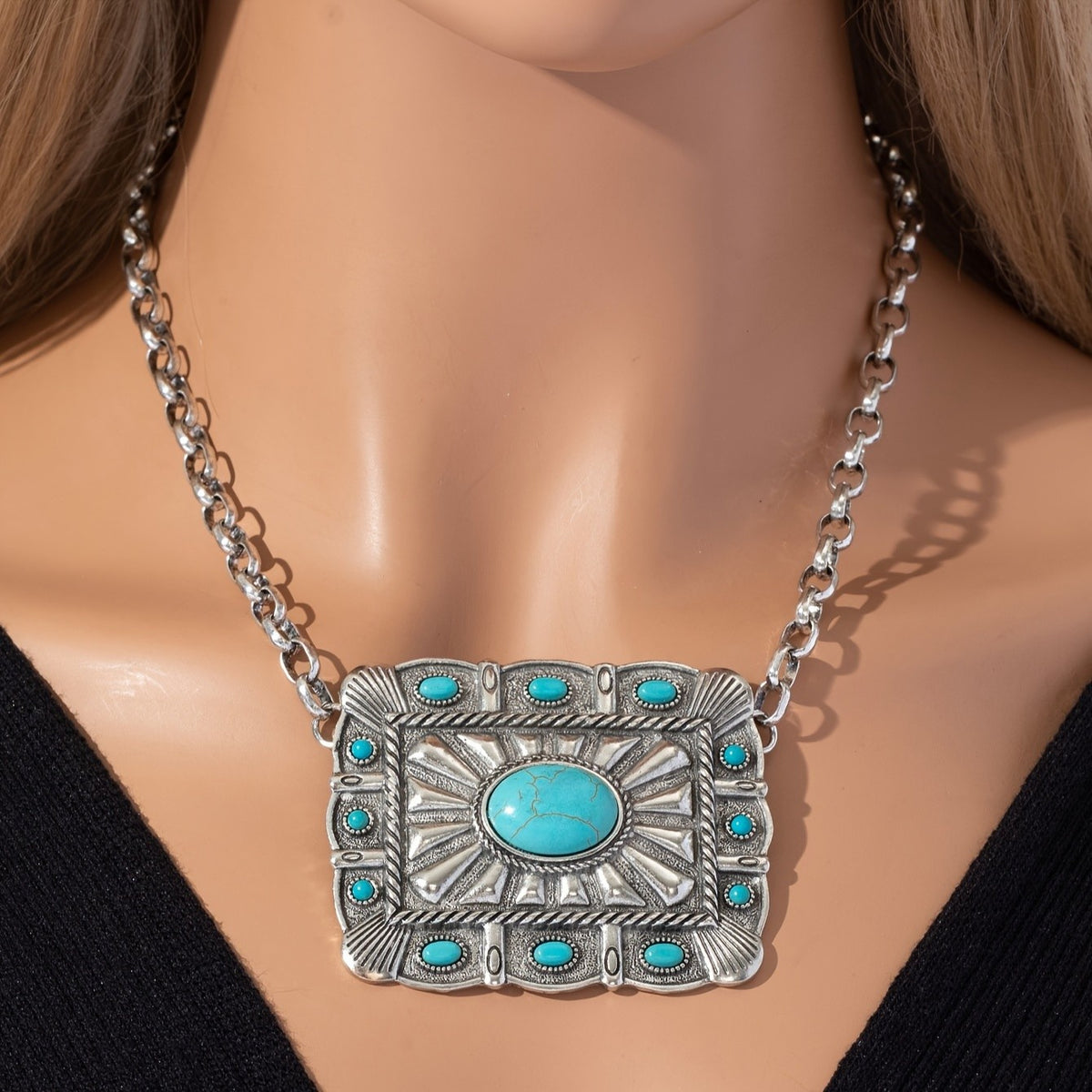 Boho Turquoise Geometric Pendant Necklace