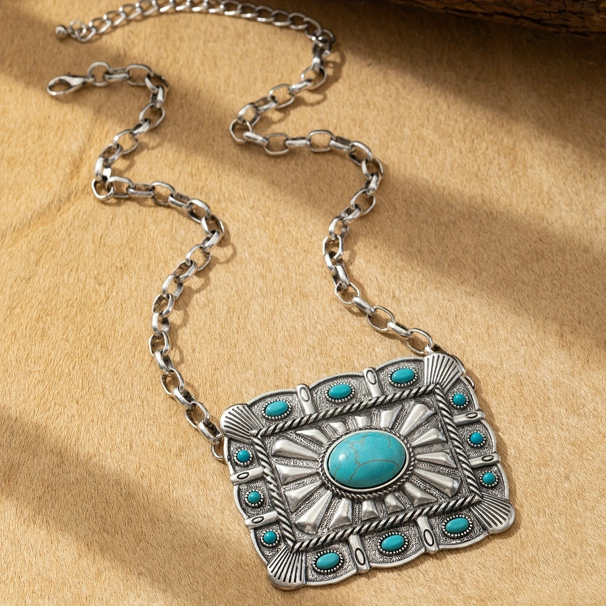 Boho Turquoise Geometric Pendant Necklace