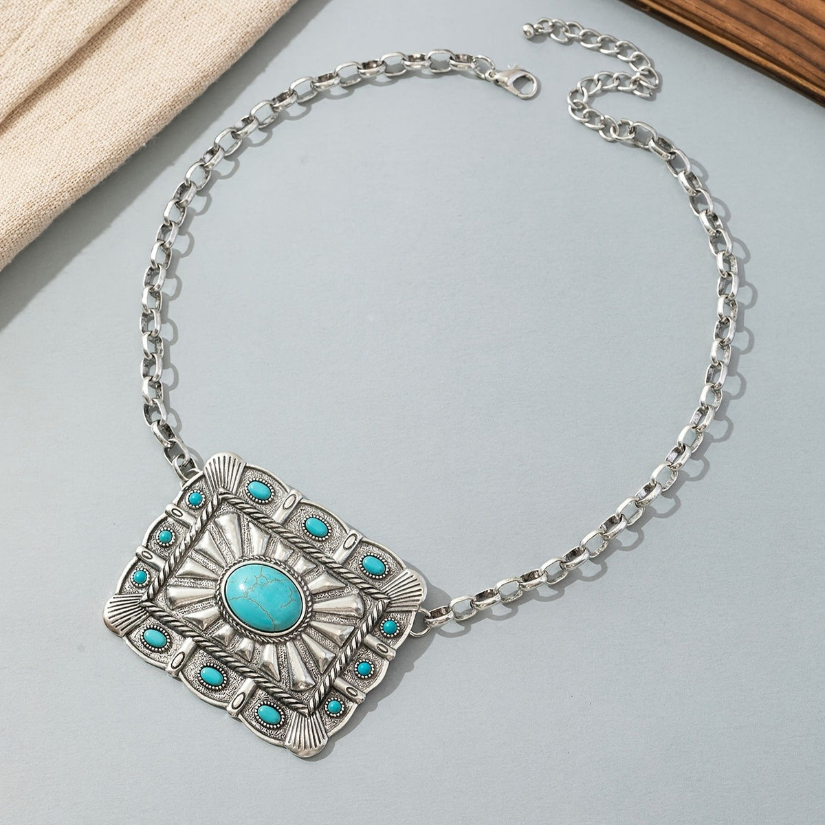 Boho Turquoise Geometric Pendant Necklace