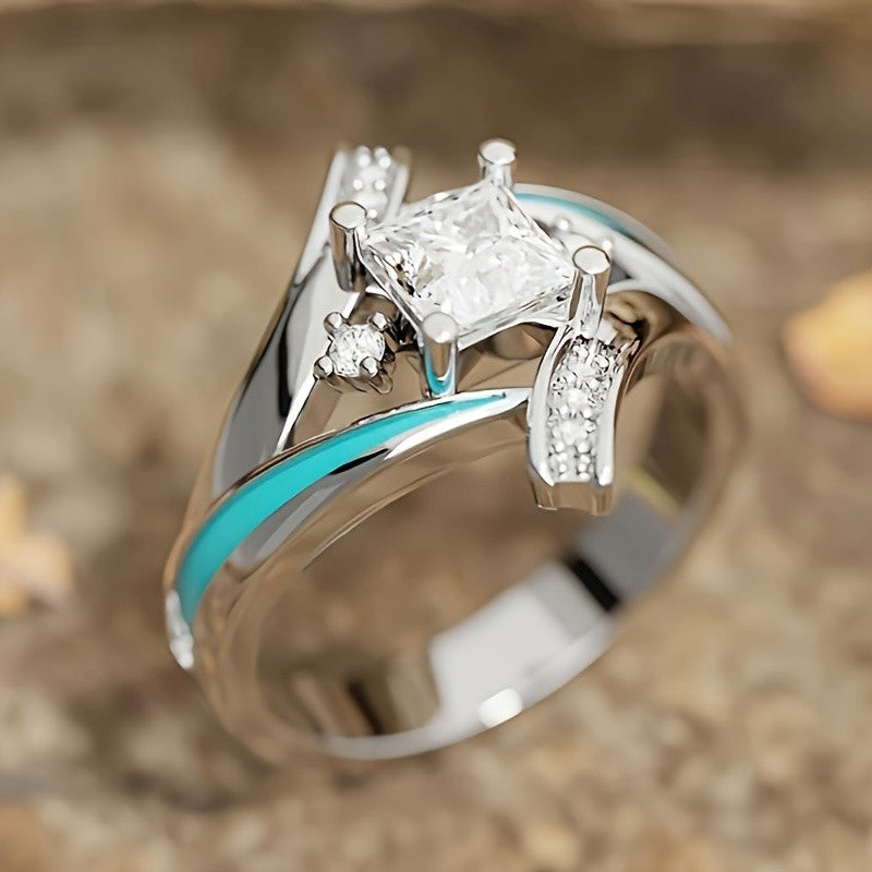 Turquoise Inlay Square Gemstone Ring