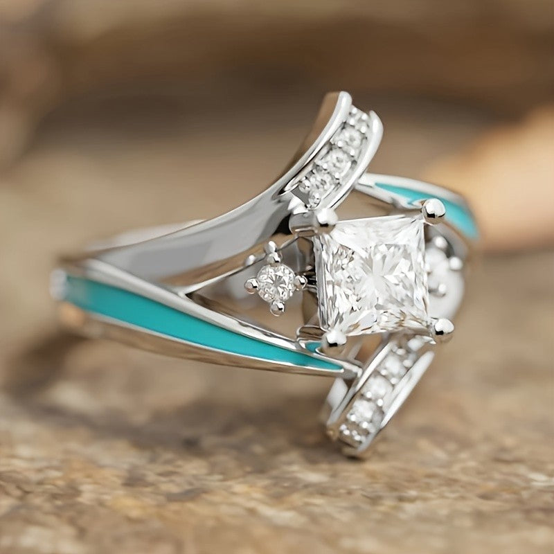 Turquoise Inlay Square Gemstone Ring