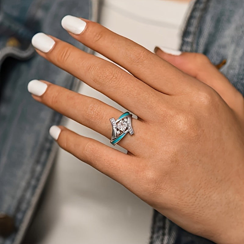 Turquoise Inlay Square Gemstone Ring