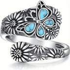 Carved Floral Turquoise Statement Ring