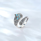 Carved Floral Turquoise Statement Ring