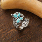 Carved Floral Turquoise Statement Ring