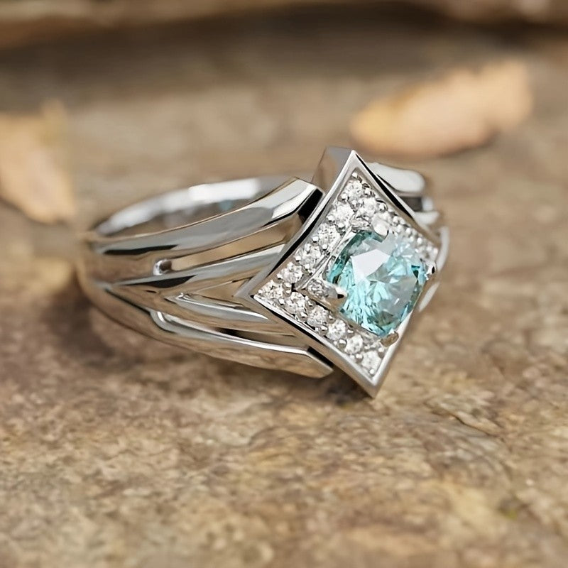 Geometric Blue Gemstone Statement Ring