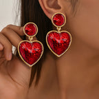 Bold Red Heart Drop Earrings