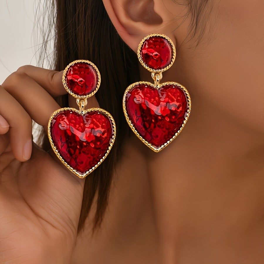 Bold Red Heart Drop Earrings