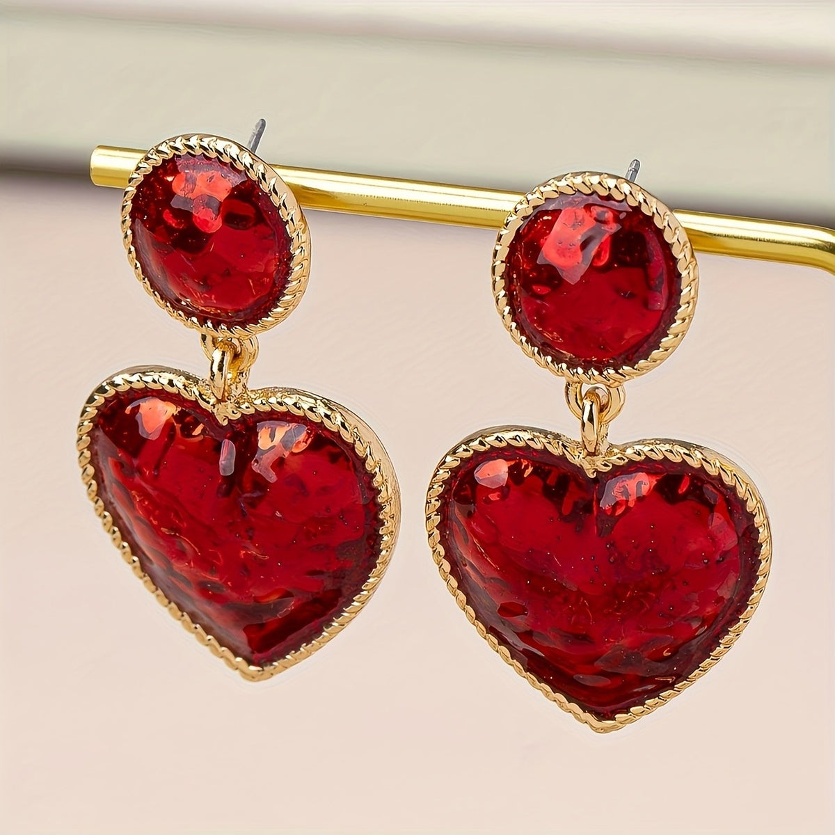 Bold Red Heart Drop Earrings