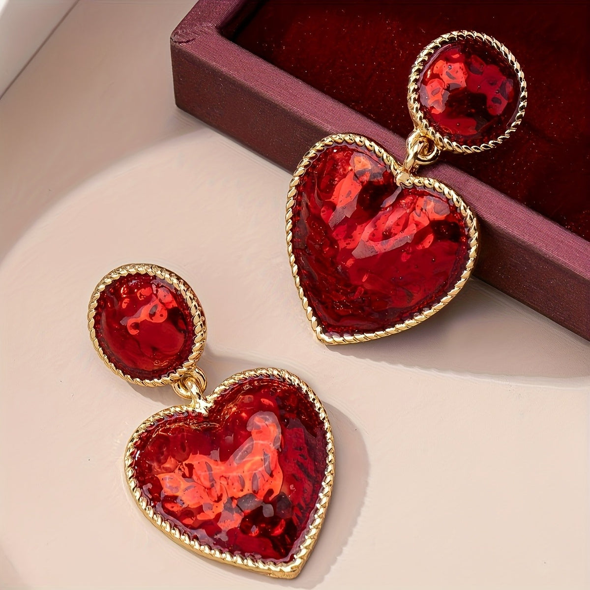 Bold Red Heart Drop Earrings