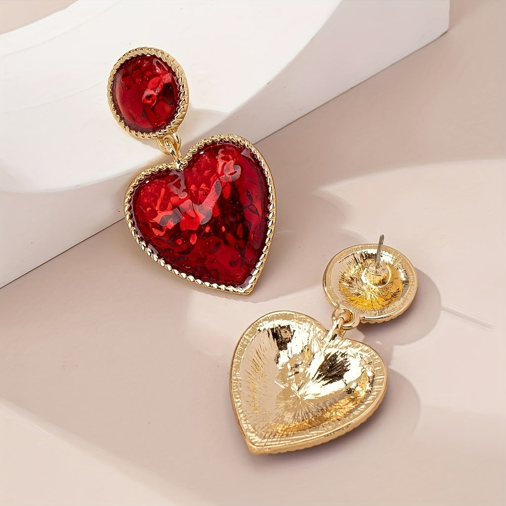 Bold Red Heart Drop Earrings