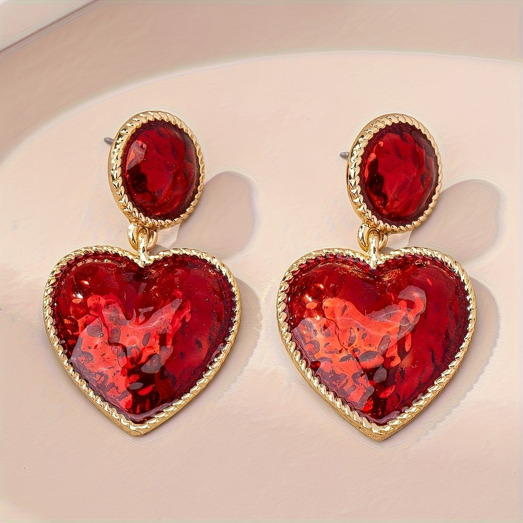 Bold Red Heart Drop Earrings