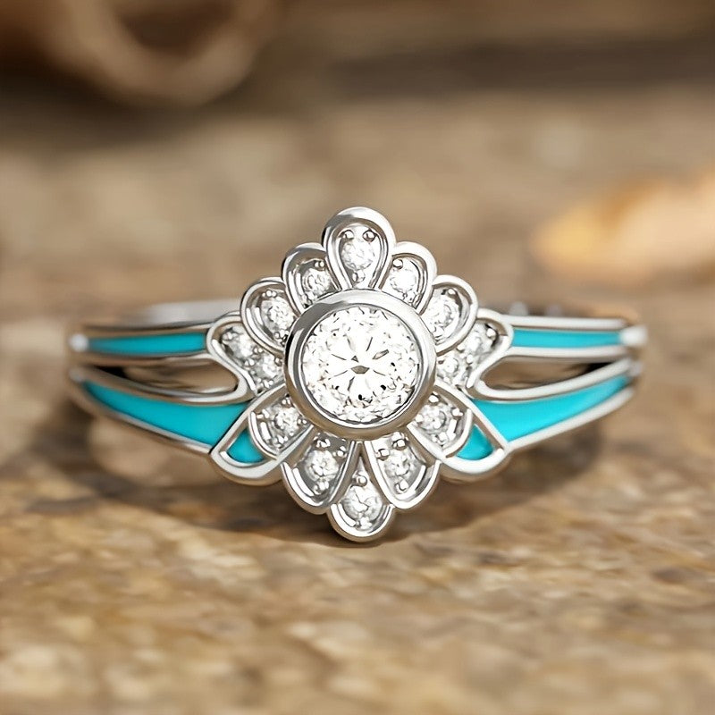 Turquoise Floral Statement Ring