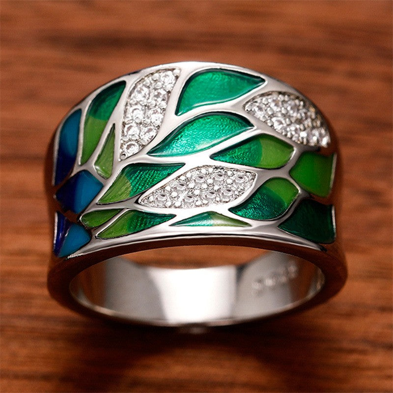 Colorful Leaf Zircon Statement Ring