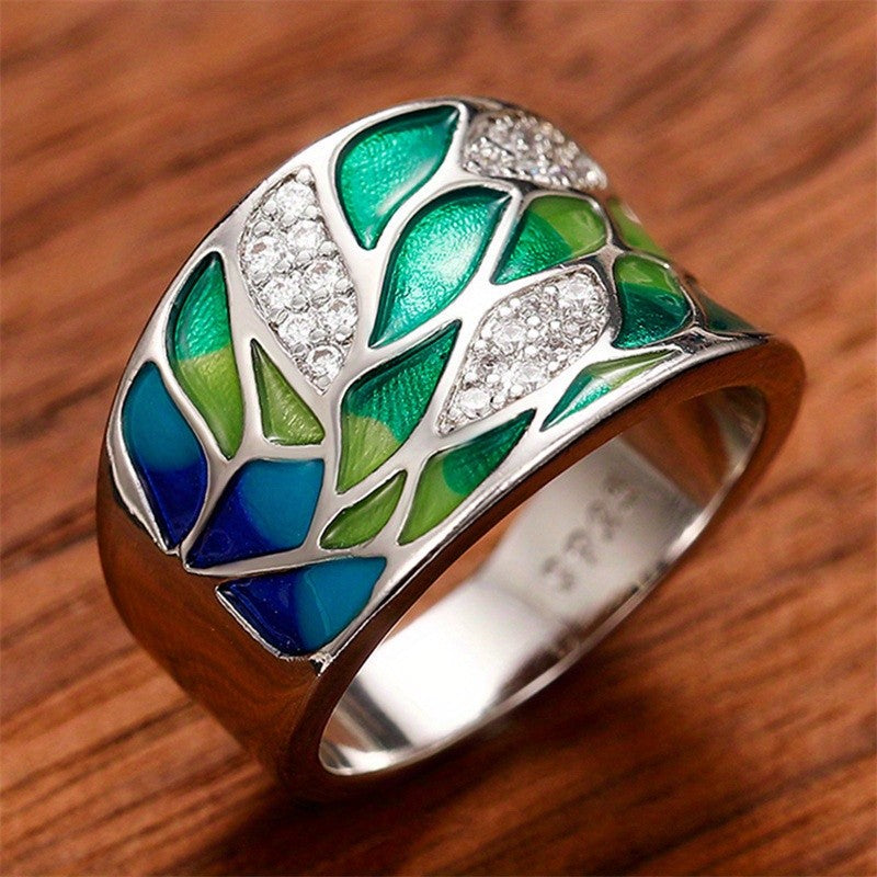 Colorful Leaf Zircon Statement Ring