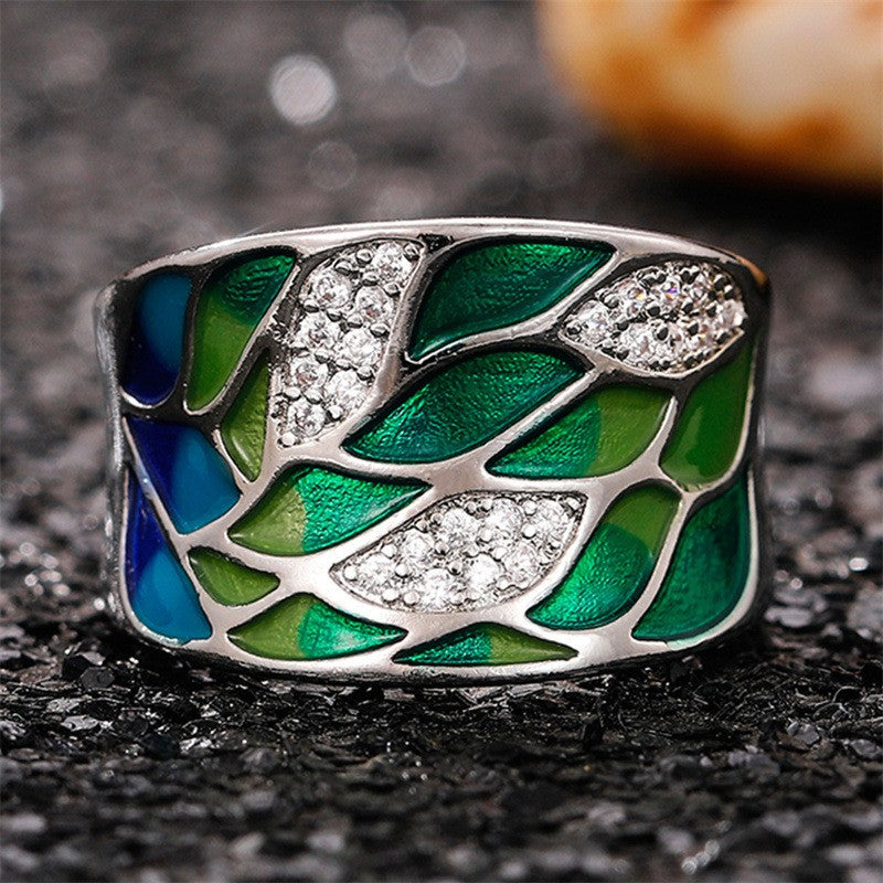 Colorful Leaf Zircon Statement Ring