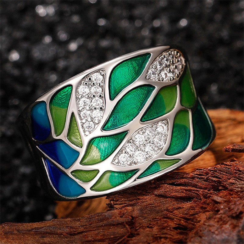 Colorful Leaf Zircon Statement Ring
