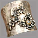 Hammered Floral Butterfly Statement Ring