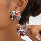 Colorful Mosaic Square Stud Earrings