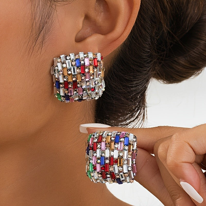 Colorful Mosaic Square Stud Earrings